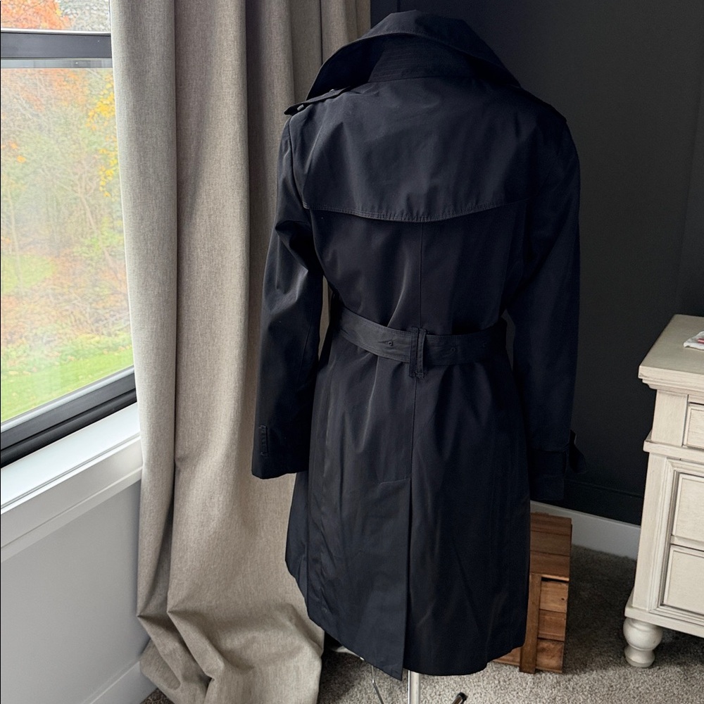 Anne Klein Trench Coat Lined Doube Breasted Belted Black Size S Classic - Picture 3 of 14